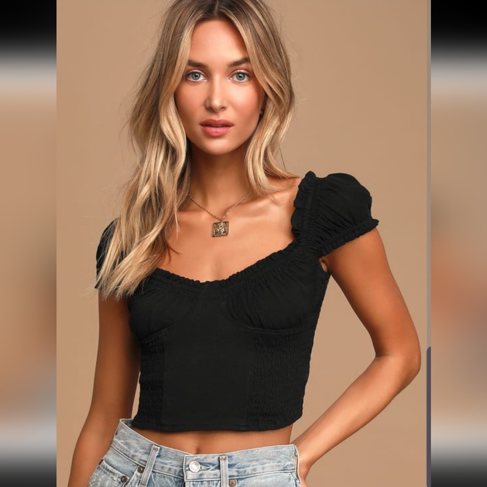 Astr Gigi Smocked Bustier Crop Top Women's M Black
